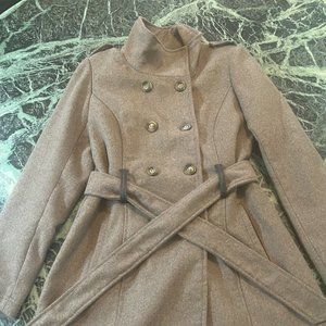 NWT Sebby wool blend Women's Double-breasted Belted Peacoat brown lined junior M